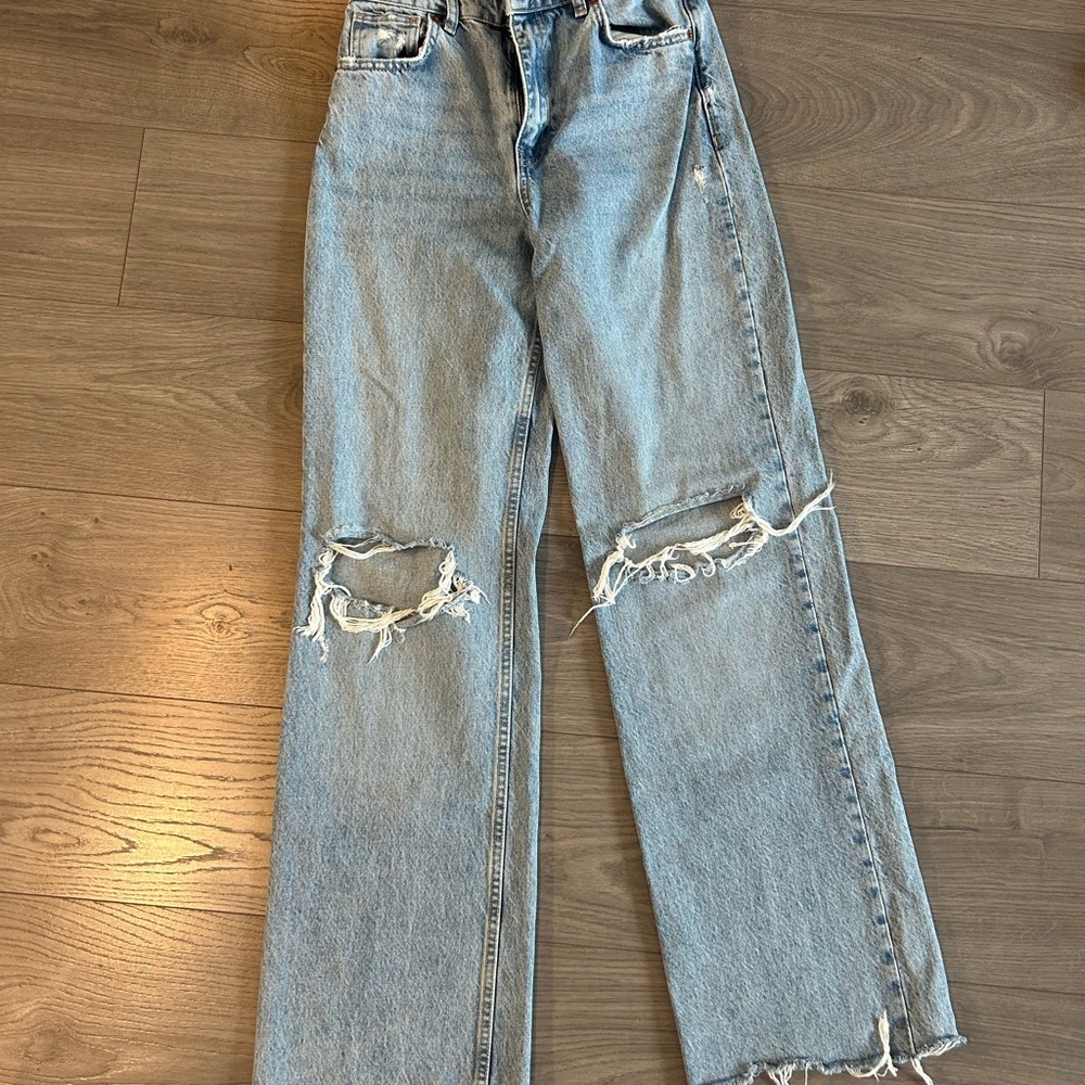 Zara Blue Flare Wide Leg Jeans